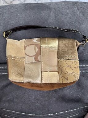 Vintage Coach Y2K Patchwork Metallic and Suede Handbag - Gold/Tan